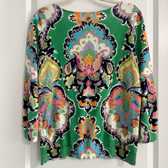 GORGEOUS VINTAGE CHAPS GREEN FLORAL 100% COTTON SWEATER TOP - Picture 3 of 7